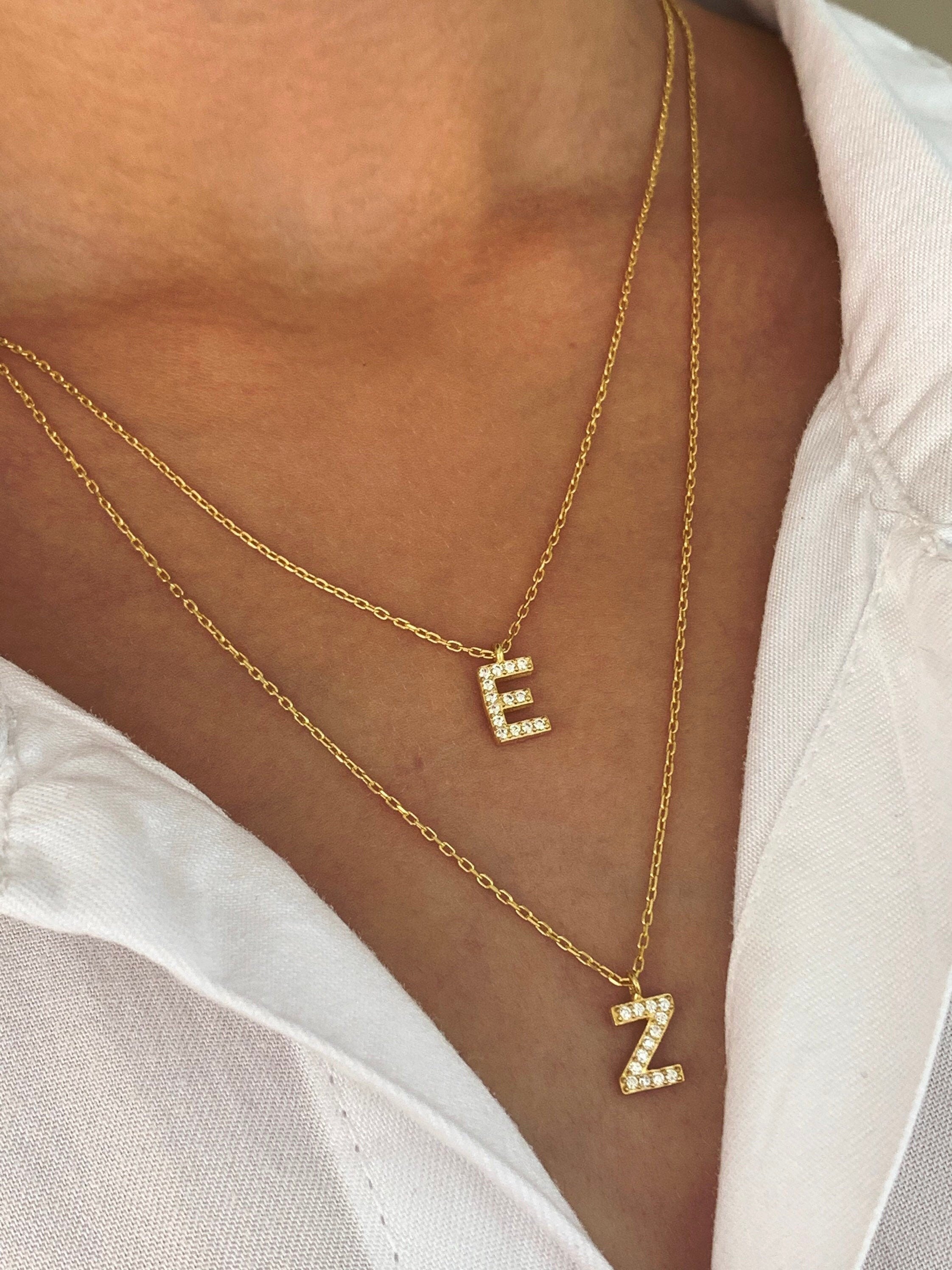 Set: 14k Solid Gold Layered Necklace Set, Lightening Bolt and 6mm Hand  Stamped Initial Necklace, Solid 14k Necklace Set, Solid 14k Layer Set